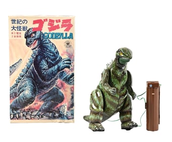 JAPANESE BULLMARK TIN LITHO REMOTE CONTROL GODZILLA TOY IN ORIGINAL BOX