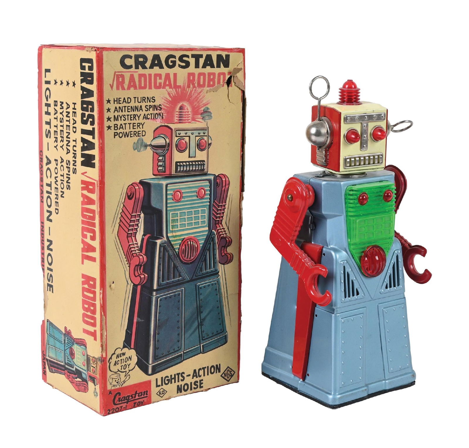 JAPANESE TIN LITHO BATTERY-OPERATED RADICAL ROBOT IN ORIGINAL BOX (1 of 4)