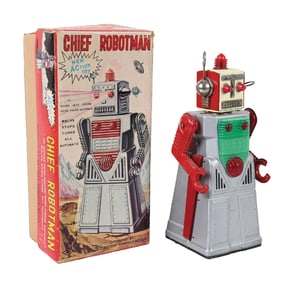 JAPANESE TIN LITHO BATTERY-OPERATED CHIEF ROBOTMAN W/ ORIGINAL BOX