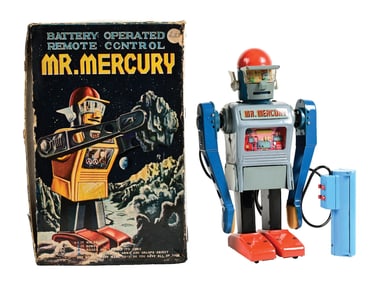 MARX BATTERY-OPERATED TIN LITHO & PLASTIC MR. MERCURY ROBOT IN ORIGINAL BOX