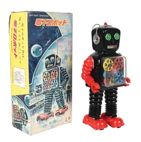 JAPANESE BATTERY-OPERATED BLINK A GEAR ROBOT W/ ORIGINAL BOX
