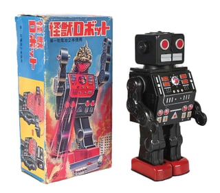 JAPANESE TIN LITHO BATTERY-OPERATED HORIKAWA DINO CHANGE ROBOT IN ORIGINAL BOX