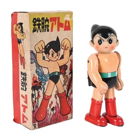 JAPANESE TIN LITHO WIND-UP & VINYL ASTRO BOY WALKING FIGURE IN ORIGINAL BOX