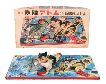SCARCE JAPANESE TIN LITHO WIND-UP ASTRO BOY RACE SET W/ ORIGINAL BOX