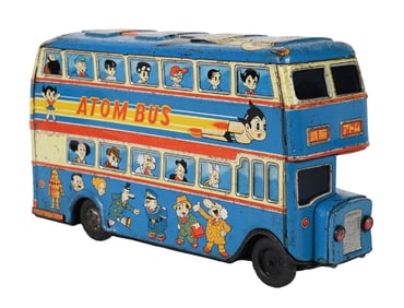 JAPANESE TIN LITHO FRICTION ATOM DOUBLE-DECKER BUS