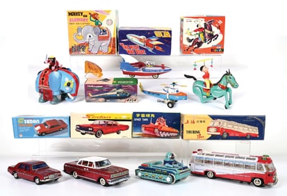 LOT OF 8: VARIOUS EARLIER CHINESE TIN LITHO BATTERY-OPERATED & FRICTION TOYS