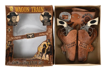 1958 WAGON TRAIN MAJOR ADAMS DOUBLE-GUN & HOLSTER SET IN ORIGINAL BOX