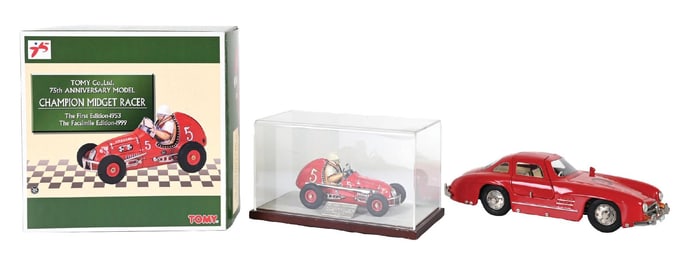 LOT OF 2: TOMY 75TH ANNIVERSARY CHAMPION MIDGET RACER & MERCEDEDS 300SL