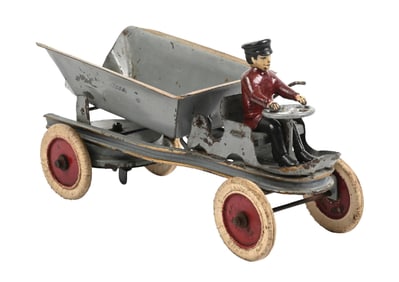 KINGSBURY PRESSED STEEL CLOCKWORK DUMP TRUCK