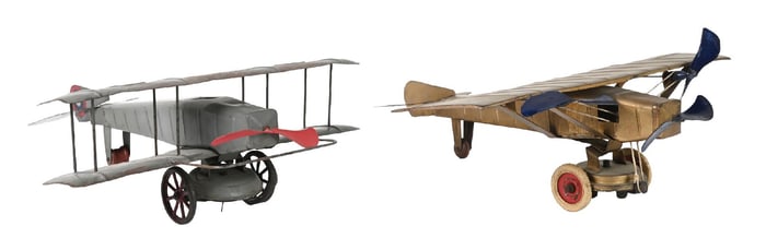 LOT OF 2: PRESSED STEEL KINGSBURY CLOCKWORK AIRPLANES