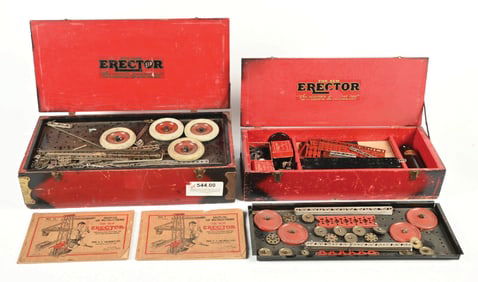 LOT OF 2: EARLY ERECTOR SETS IN ORIGINAL WOODEN BOXES