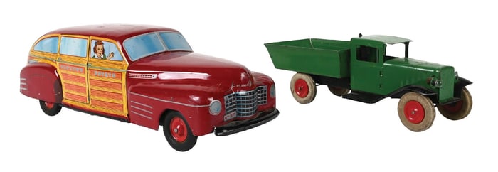 LOT OF 2: WYANDOTTE WOODY STATION WAGON & DUMP TRUCK
