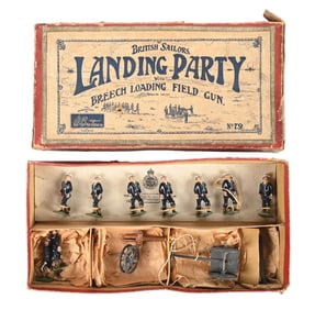 W. BRITAIN'S EARLY PRE-WAR BRITISH SAILORS LANDING PARTY WITH BREECH LOADING FIELD GUN SET NO. 79