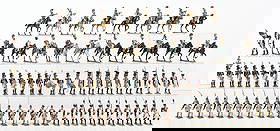 LUCOTTE & MIGNOT NAPOLEONIC CAVALRY, INFANTRY: Lucotte: 17 Cuirassiers, 8 Infantry (repainted), 15 contemporary Grenadiers. Mignot: 16 Strasbourg Marching Band, 17 French Revolution. 73 pieces total. Condition: Dimensions: Largest Box: 12" x 9" x