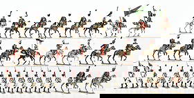 LUCOTTE NAPOLEONIC FIGURES: Some are contemporary, some are not. 18 Cavalry, 14 Dutch. Mounted include Mamelukes and French Hussars. 32 pieces total. Condition: (Very Good - Excellent). Dimensions: Largest Box: 12" x 9" x 3".