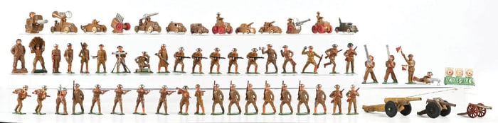 BARCLAY & MANOIL PLAYWOOD PLASTICS COMBAT SOLDIERS & EQUIPMENT