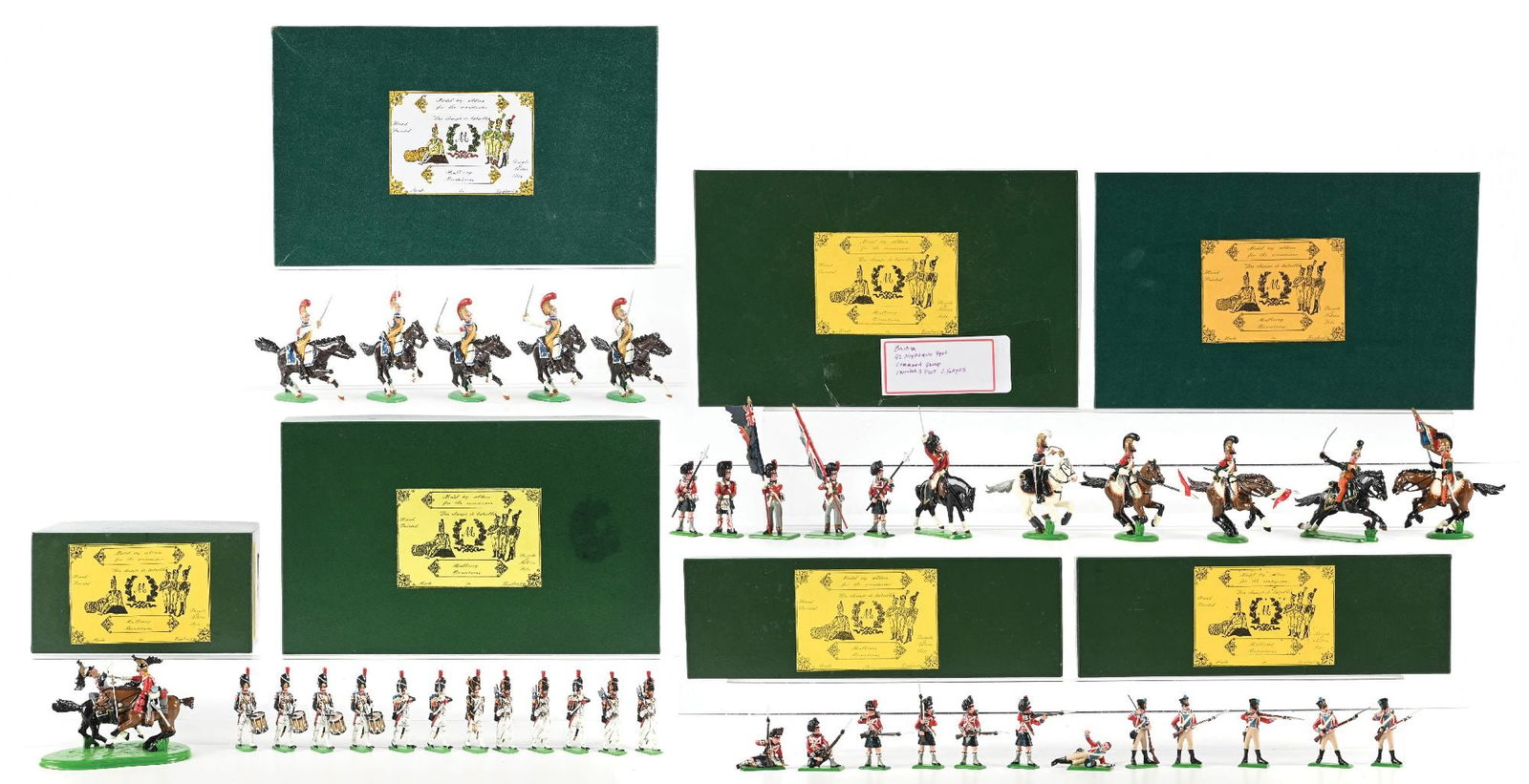 MULBERRY MINIATURES NAPOLEONIC SETS IN BOX: Includes: CQN7 Tropper of Chasseurs a Cheval of the Guard v. A Tropper of 2nd Kings German Legion Hussars at Waterloo, British 42nd Highland Regiment Command Group (incorrect box), BN32 42nd Highlande