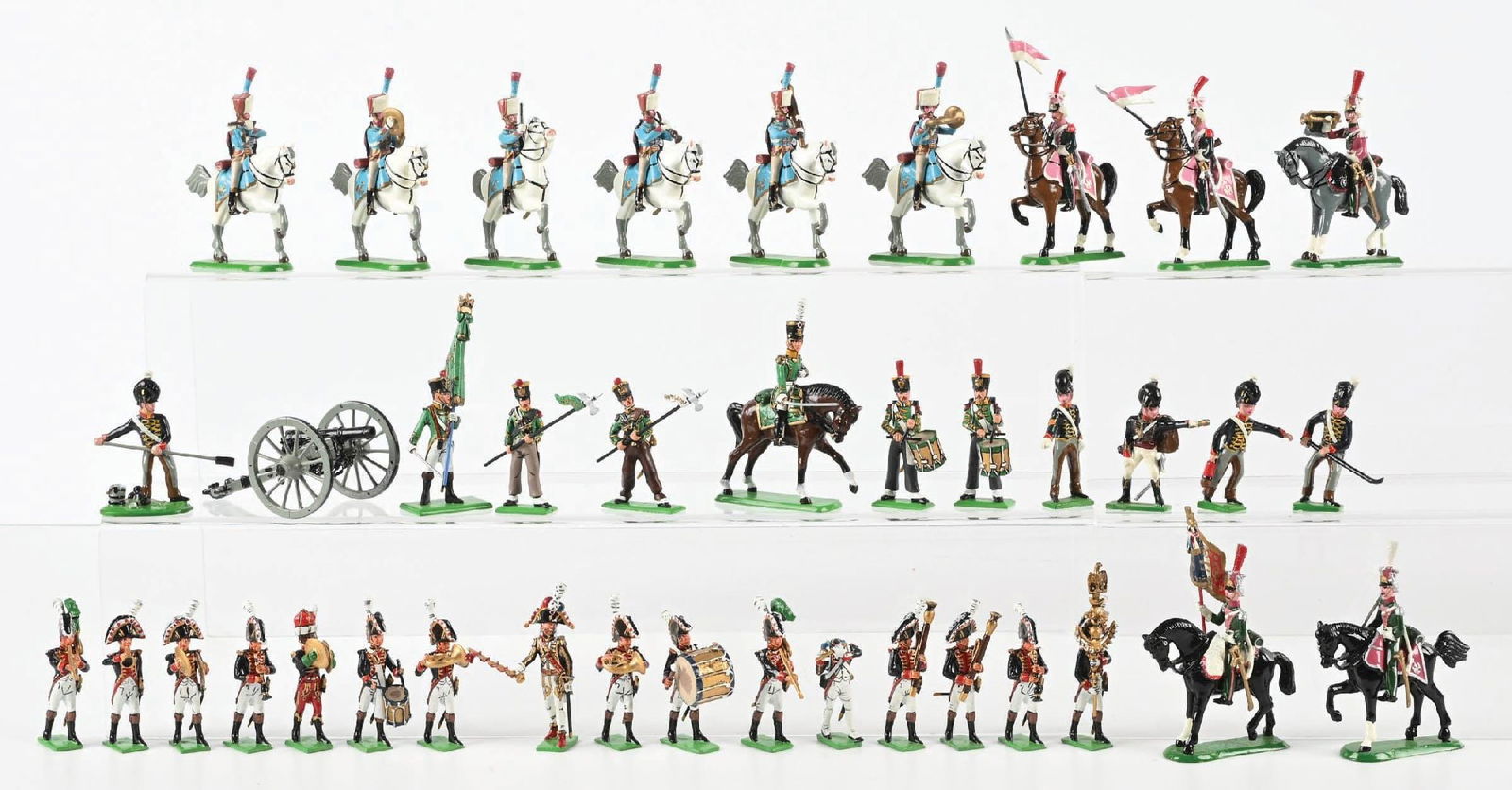 MULBERRY MINIATURES SETS IN BOXES: Includes 2 boxes of FN3 Tete du Colonne of the 1st Grenadiers Band, FN18 Lancers of Berg., FN88 Irish Legion Command Set, BN31 R.H.A. and Crew, and FN45 9th Cuirassiers Mounted Band. 6 original boxes