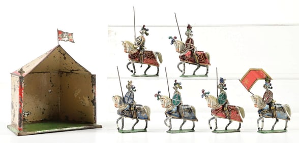 EARLY GERMANIC MOUNTED KNIGHTS & TIN TOURNAMENT TENT
