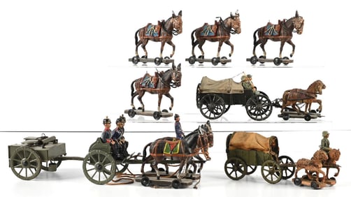 ELASTOLIN SUPPLY WAGONS W/ SUPPLY TRAIN MULES