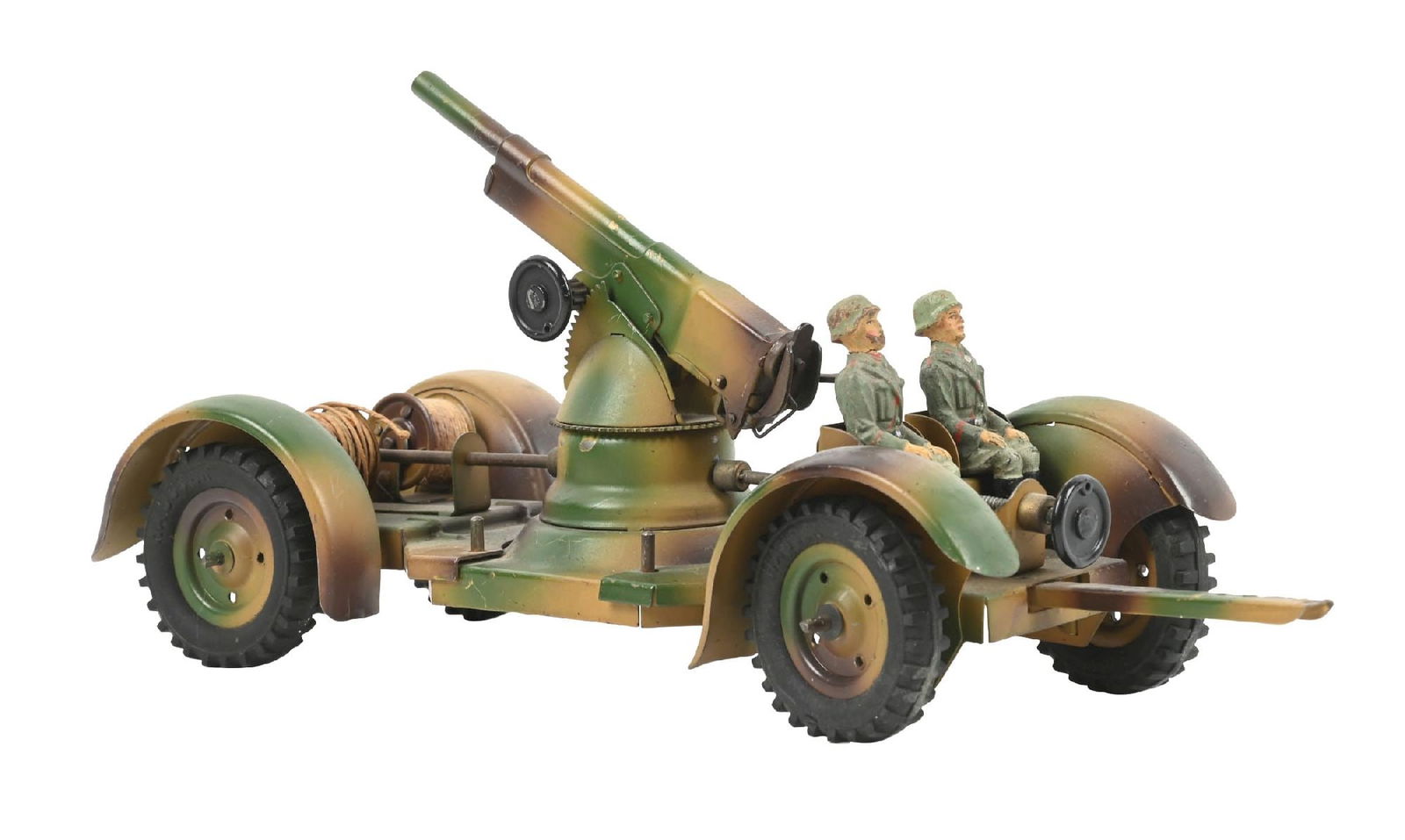 HAUSSER ELASTOLIN PRE-WAR MOBILE ELEVATED FLAK CANNON W/ OPERATORS (1 of 3)