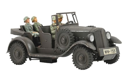 HAUSSER ELASTOLIN POST-WAR CLOCKWORK KUBELWAGEN WEHRMACHT RIDERS