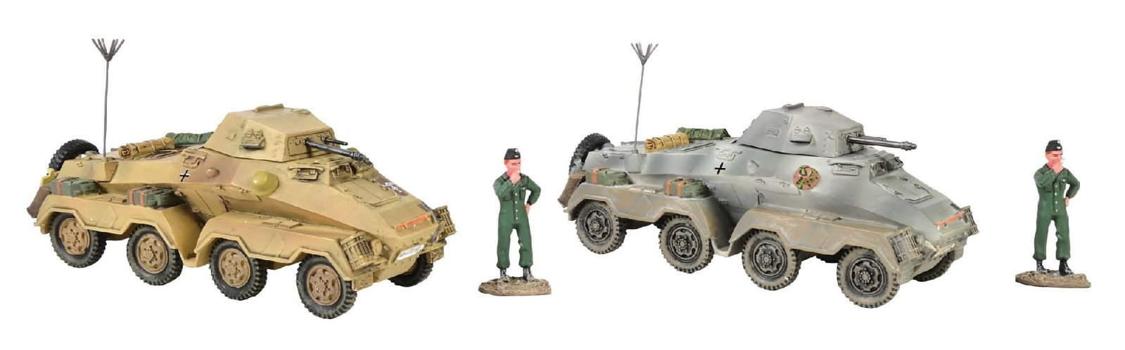 NEW MODEL ARMY SS2 & SS3 ARMORED TRUCKS: (A) SS2 Winter Version. (B) SS3 Desert Version. Condition: (Excellent). Dimensions: Each Box: 10 - 1/2" x 8" x 5 - 1/2".