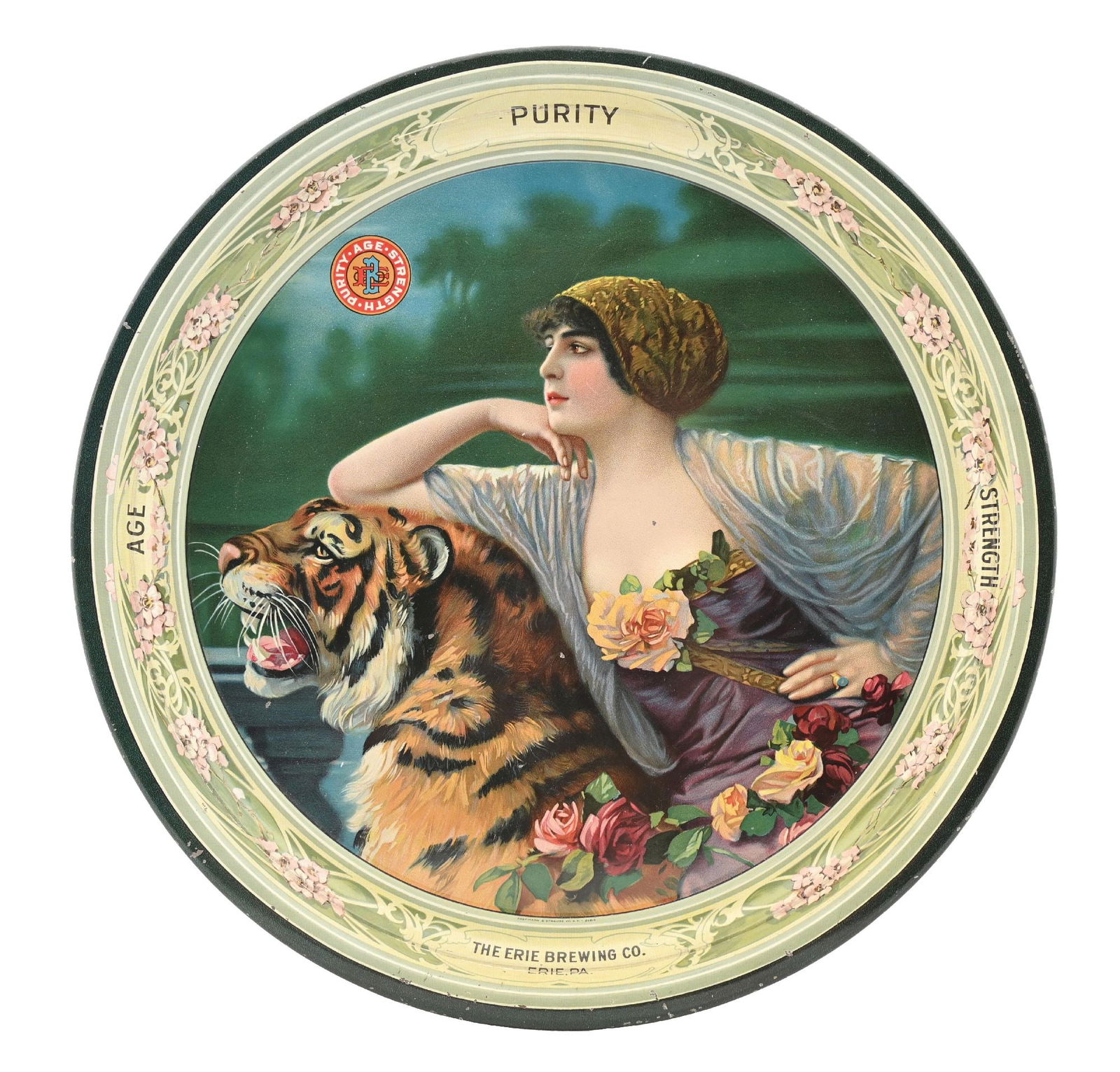 ERIE BREWING CO. VICTORIAN WOMAN & TIGER BEER TRAY (1 of 3)