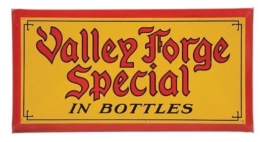 VALLEY FORGE SPECIAL IN BOTTLES TIN OVER CARDBOARD SIGN