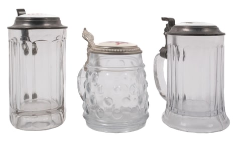 COLLECTION OF 3 VINTAGE CLEAR BEER STEINS