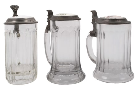 COLLECTION OF 3 VINTAGE CLEAR GLASS STEINS