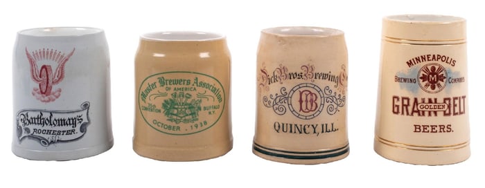 COLLECTION OF 4 CREAM AND WHITE BREWERIANA MUGS