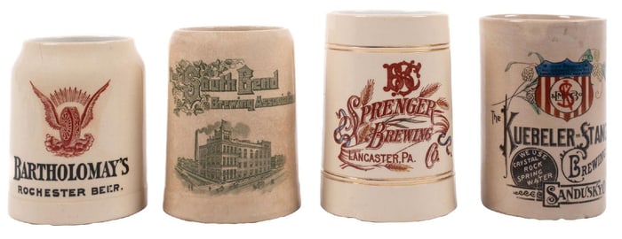 COLLECTION OF 4 CREAM COLORED BREWERIANA MUGS