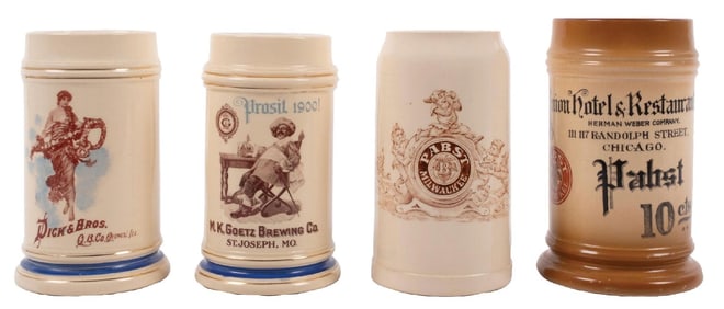 COLLECTION OF 4 TALL BREW MUGS