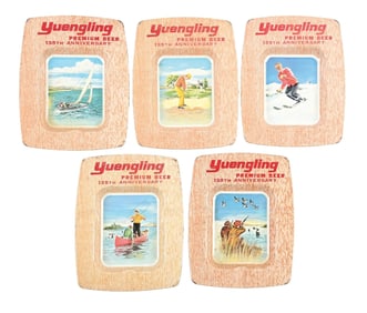 LOT OF 5: YUENGLING'S PREMIUM BEER COMPLETE SET OF TIN LITHO ASHTRAYS