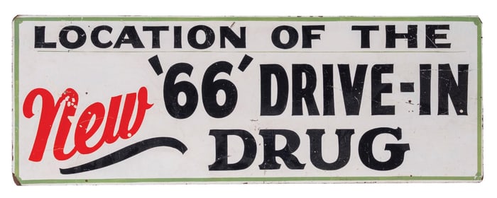 MASONITE ROUTE 66 DRIVE-IN DRUG SIGN