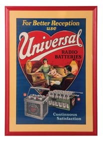 FRAMED PAPER UNIVERSAL BATTERY ADVERTISING POSTER