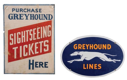 COLLECTION OF 2 GREYHOUND BUS SIGNS