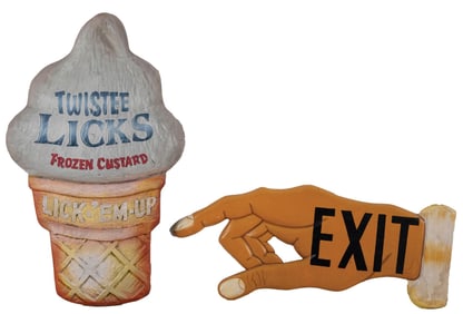 PAIR OF DIE-CUT BUSINESS TRADE SIGNS