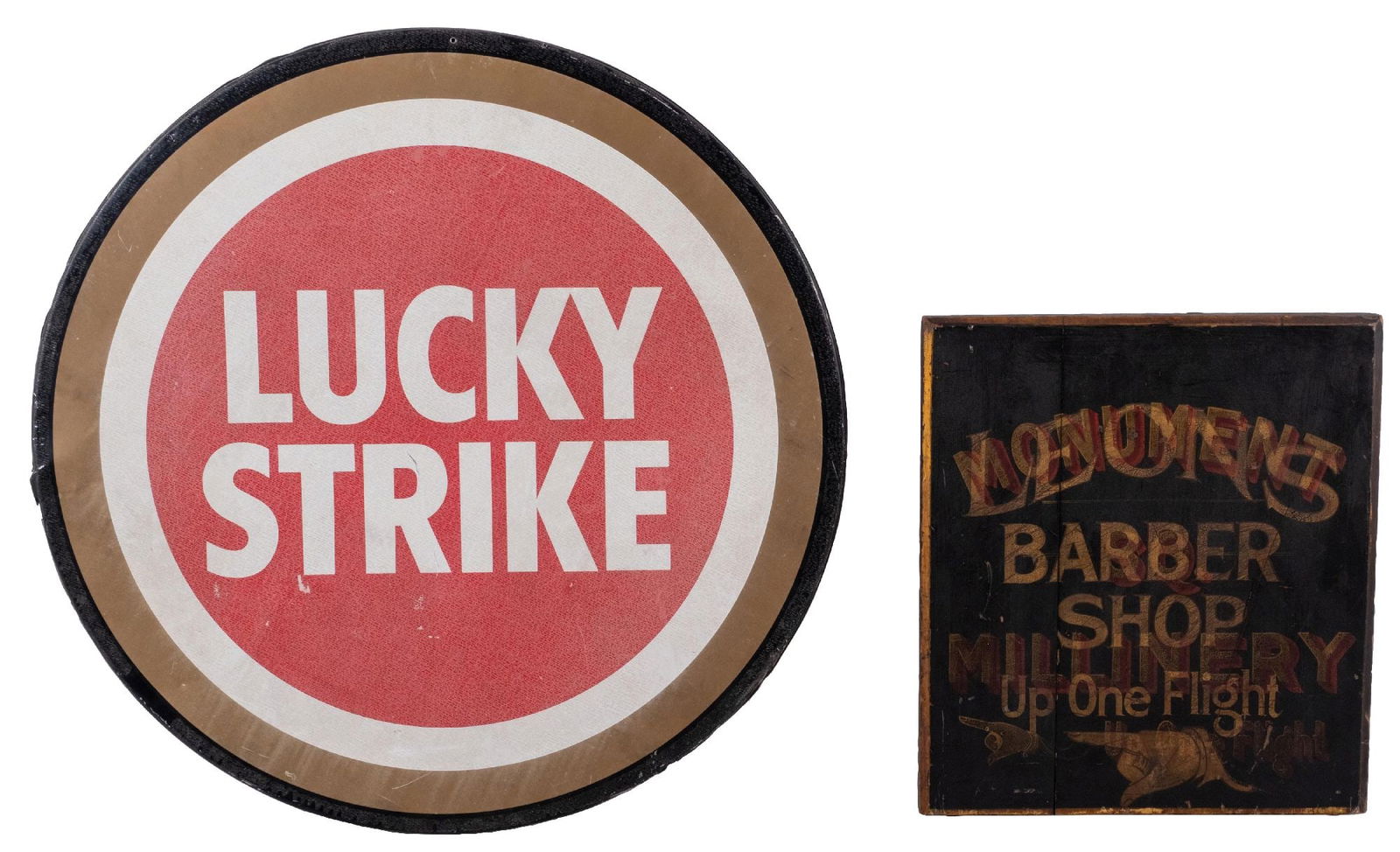 PAIR OF EARLY ADVERTISING SIGNS (1 of 2)