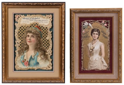 A PAIR OF DIE CUT ADVERTISING