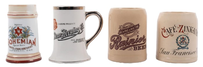 COLLECTION OF 4 MISC SIZED AND COLORED BREWERIANA MUGS