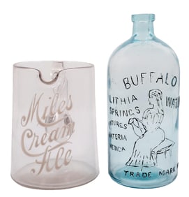 LOT OF 2 MILES CREAM ALE AND BUFFALO WATER GLASSWARE ADVERTISING