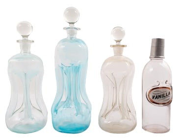 LOT OF 4 CLEAR AND BLUE GLASSWARE