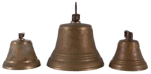 COLLECTION OF 3 BRASS BELLS