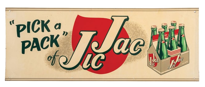 NOS ROLLED EDGE TIN JIC JAC SODA SIGN