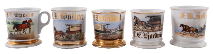 COLLECTION OF 5 SHAVING MUGS