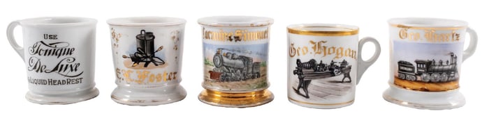 COLLECTION OF 5 SHAVING MUGS