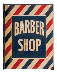 DOUBLE-SIDED TIN BARBER SHOP FLANGE SIGN