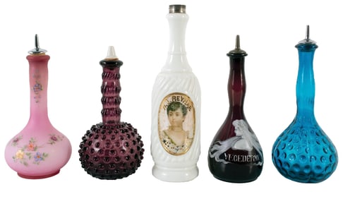 COLLECTION OF 5 MISC COLORED LADIES BEAITIFUL HAIR PRODUCT BOTTLES